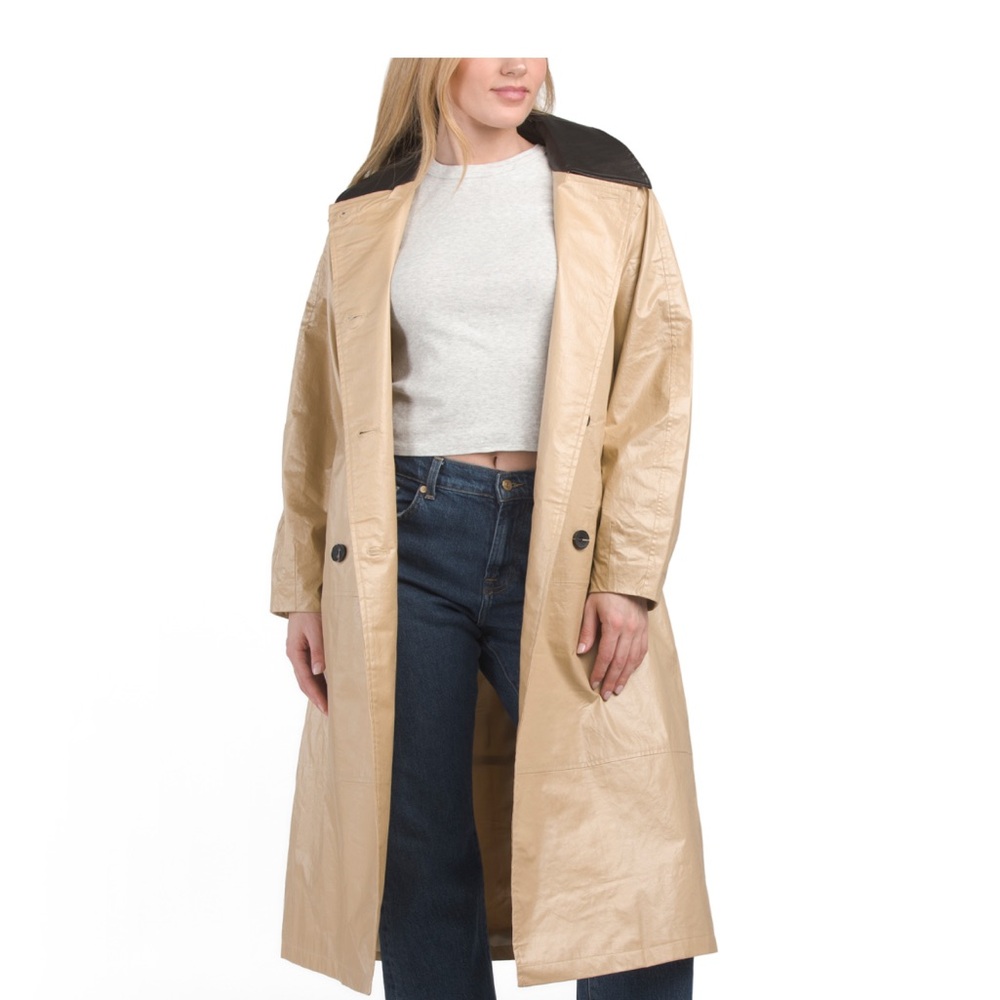 AVEC LES FILLES Mixed Media Trench Coat With Oversized Collar